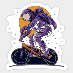 Astronaut riding bmx bike on space with moon background Sticker